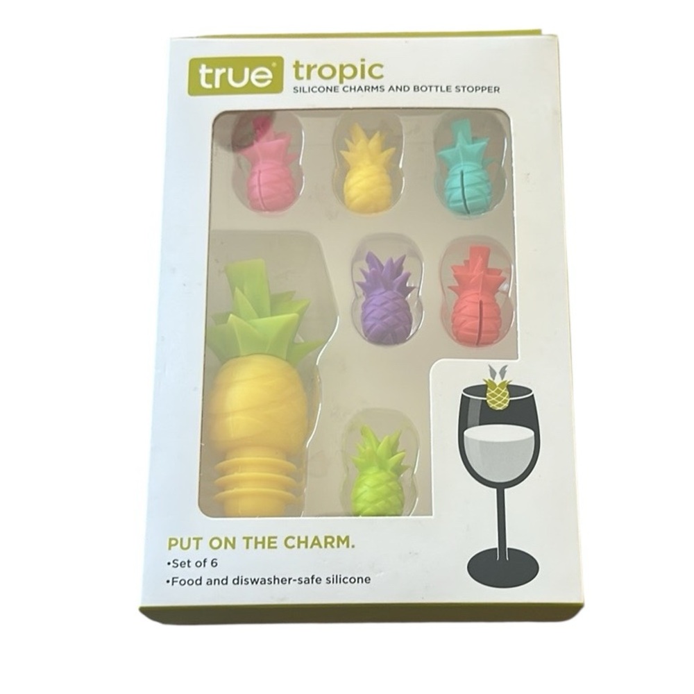 NWT Colorful Pineapple Wine Cups Identifier Set - Picture 3 of 6